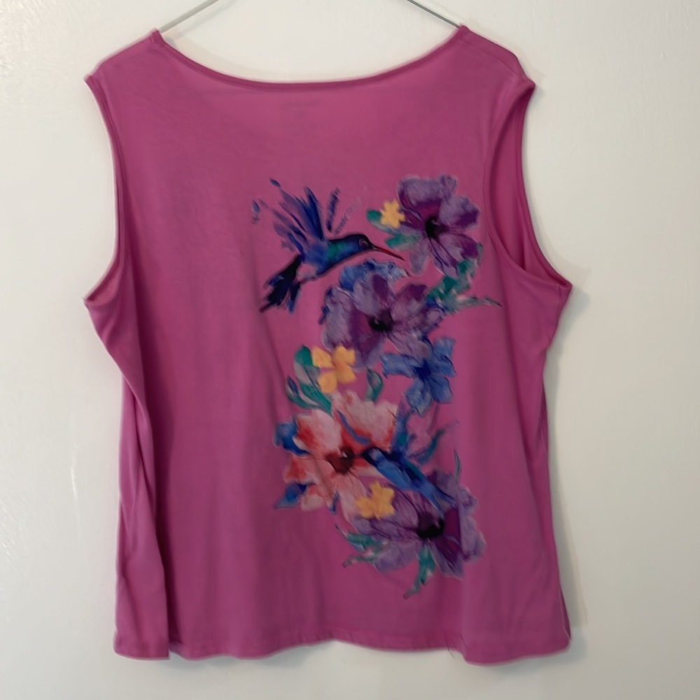 White Stag XXL 20 pink sleeveless shirt hummingbird & floral design bling - Picture 4 of 7